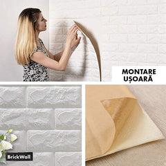 TAPET 3D AUTOADEZIV IMPERMEABIL PENTRU ÎNTREȚINERE UȘOARĂ BRICKWALL® (77 cm x 70 cm)