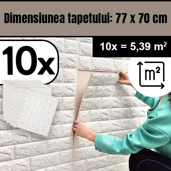 TAPET 3D AUTOADEZIV IMPERMEABIL PENTRU ÎNTREȚINERE UȘOARĂ BRICKWALL® (77 cm x 70 cm)