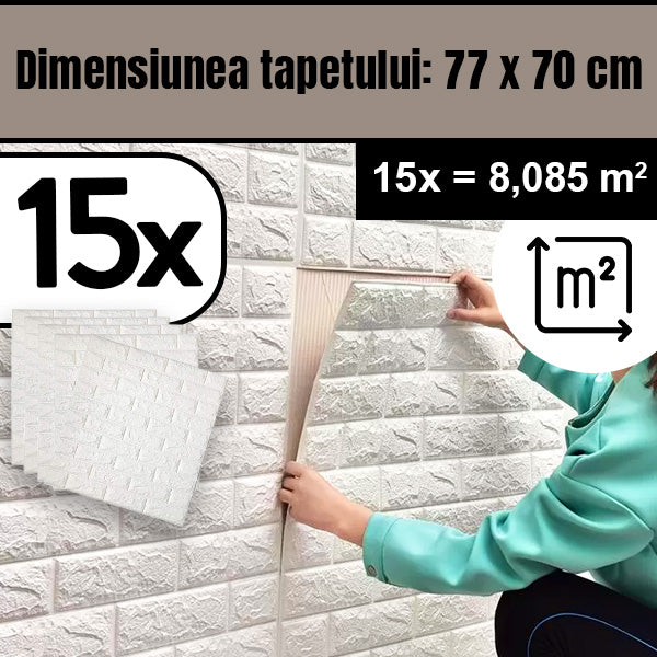 TAPET 3D AUTOADEZIV IMPERMEABIL PENTRU ÎNTREȚINERE UȘOARĂ BRICKWALL® (77 cm x 70 cm)