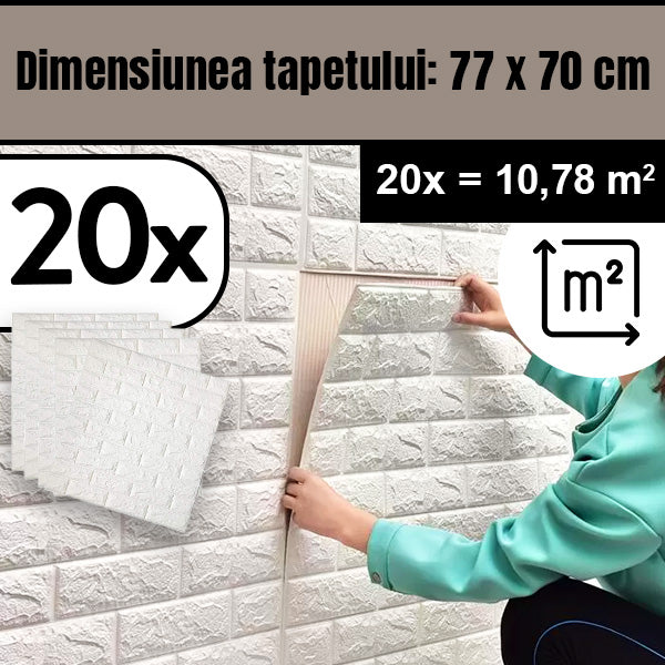 TAPET 3D AUTOADEZIV IMPERMEABIL PENTRU ÎNTREȚINERE UȘOARĂ BRICKWALL® (77 cm x 70 cm)