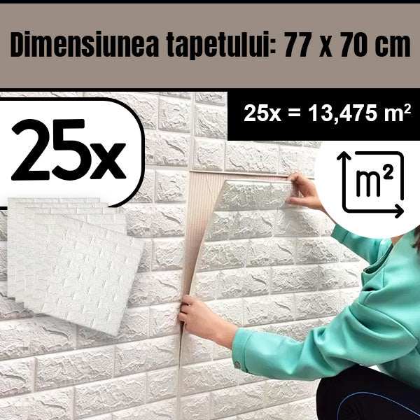 TAPET 3D AUTOADEZIV IMPERMEABIL PENTRU ÎNTREȚINERE UȘOARĂ BRICKWALL® (77 cm x 70 cm)