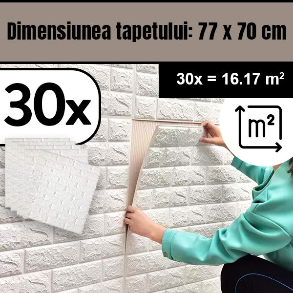 TAPET 3D AUTOADEZIV IMPERMEABIL PENTRU ÎNTREȚINERE UȘOARĂ BRICKWALL® (77 cm x 70 cm)