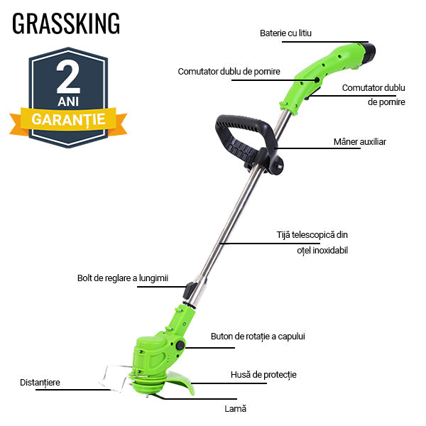 MAȘINĂ DE TUNS IARBA MANUALĂ FĂRĂ FIR PENTRU GRĂDINĂRIT GRASSKING™