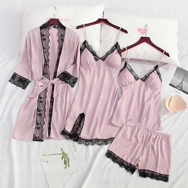 SET DE PIJAMA DIN 4 PIESE ELEGANTE, DE DAMĂ FLIRTYNIGHT™