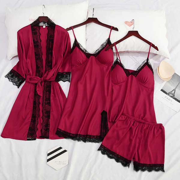 SET DE PIJAMA DIN 4 PIESE ELEGANTE, DE DAMĂ FLIRTYNIGHT™