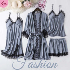 SET DE PIJAMA DIN 4 PIESE ELEGANTE, DE DAMĂ FLIRTYNIGHT™