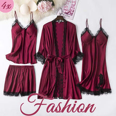 SET DE PIJAMA DIN 4 PIESE ELEGANTE, DE DAMĂ FLIRTYNIGHT™
