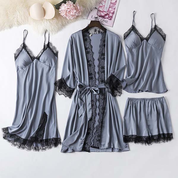 SET DE PIJAMA DIN 4 PIESE ELEGANTE, DE DAMĂ FLIRTYNIGHT™
