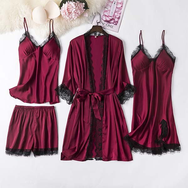 SET DE PIJAMA DIN 4 PIESE ELEGANTE, DE DAMĂ FLIRTYNIGHT™