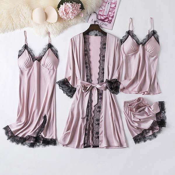 SET DE PIJAMA DIN 4 PIESE ELEGANTE, DE DAMĂ FLIRTYNIGHT™